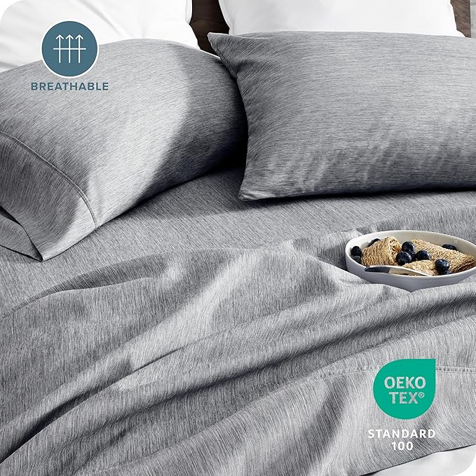 Bare Home King Sheet Set - Luxury 1800 Ultra-Soft Microfiber Double Brushed - Deep Pockets - Easy Fit - 4 Piece Set - Bedding Sheets & Pillowcases (King, Heathered Charcoal)