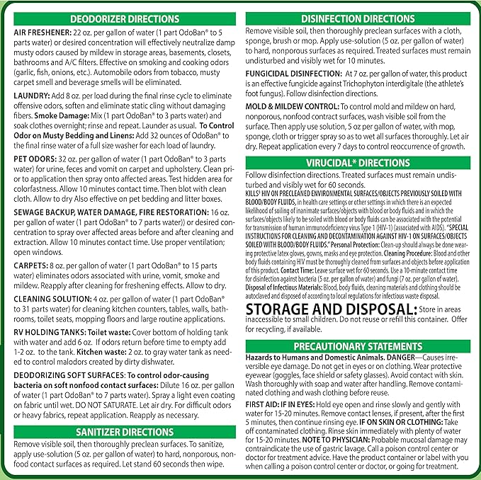 OdoBan Disinfectant Concentrate and Odor Eliminator, 2 Gallons, Original Eucalyptus Scent