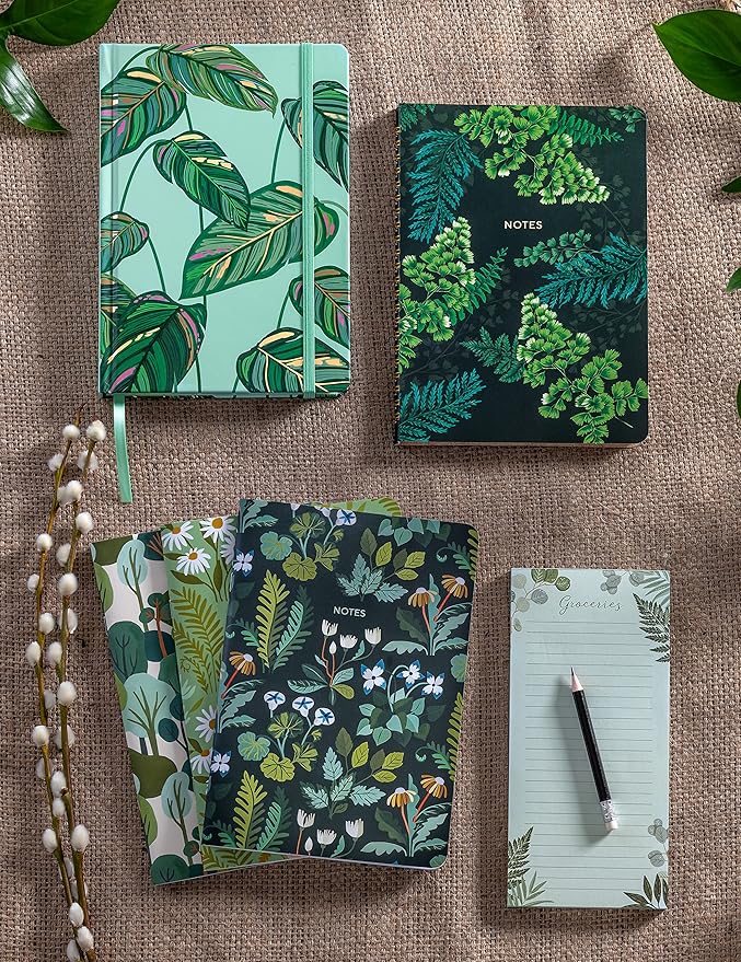 High Note Personal Planning Notebook, Greenery, Non-Dated Planner with 144 Lined Pages, 6" x 8.25", Botanical Cover by La Scarlatte