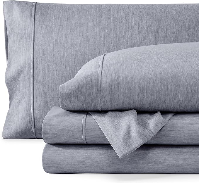 Bare Home Queen Sheet Set - Luxury 1800 Ultra-Soft Microfiber Queen Bed Sheets - Double Brushed - Deep Pockets - Easy Fit - 4 Piece Set - Bedding Sheets & Pillowcases (Queen, Heathered Blueberry)