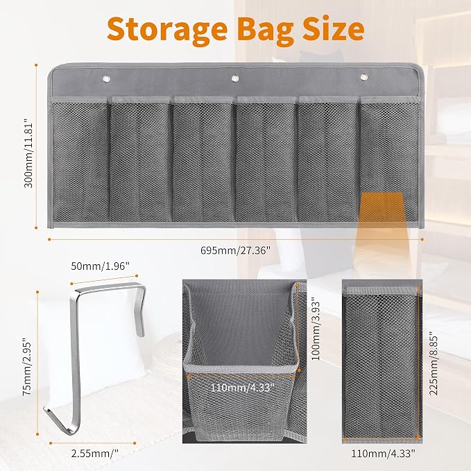 RVZONE RV Shoe Pockets 6 Large Pockets Heavy Hanging Bedside Storage Organizer with Sturdy Hooks Storage Pockets Hangs on bed for Shoes Toys and Tool Accessories