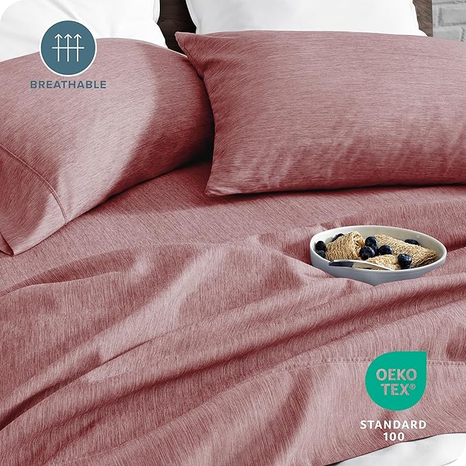 Bare Home Twin XL Sheet Set - College Dorm Size - 1800 Ultra-Soft Microfiber - Deep Pockets - Easy Fit - Extra Soft - 3 Piece Set - Bed Sheets (Twin XL, Heathered Rosewood)