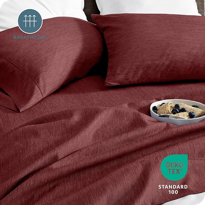 Bare Home Split Head Flex King Sheet Set - 1800 Ultra-Soft Microfiber Sheets - Double Brushed - Deep Pockets - Easy Fit - 4 Piece Set - FlexTop Bed Sheets (Split Head Flex King, Heathered Rose)