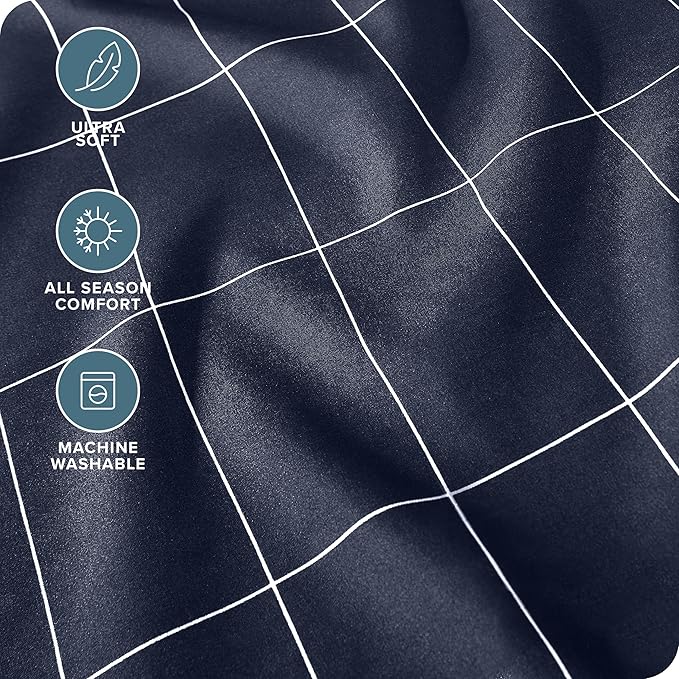 Bare Home Queen Sheet Set - Luxury 1800 Ultra-Soft Microfiber Bed Sheets - Double Brushed - Deep Pockets - Easy Fit - 4 Piece Set - Bedding Sheets & Pillowcases (Queen, Grid - Midnight/White)