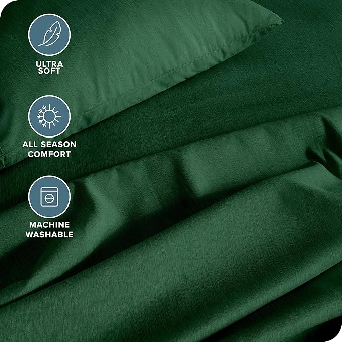 Bare Home Full XL Sheet Set - Luxury 1800 Ultra-Soft Microfiber Full Extra Long Sheets - Double Brushed - Deep Pockets - Easy Fit - 4 Piece Set (Full XL, Heathered Forest Green)