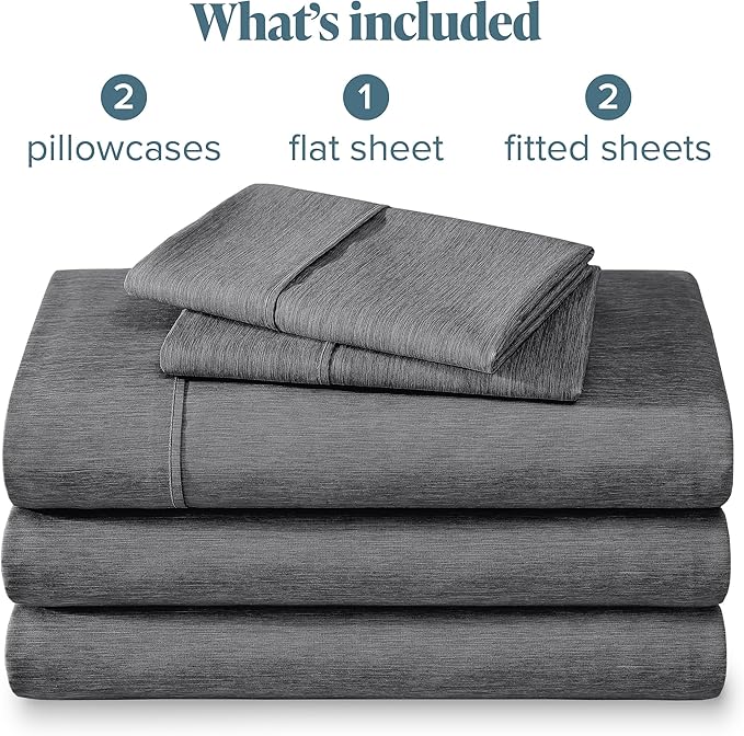 Bare Home Split King Sheet Set - 1800 Ultra-Soft Microfiber Double Brushed - Deep Pockets - Easy Fit - 5 Piece Set - Bed Sheets (Split King, Heathered Grey)