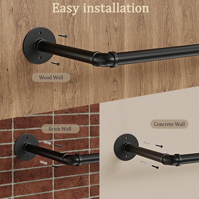 Wall Mounted Clothes Rack, Industrial Pipe Clothing Rack 36 Inch Black, Wall Clothes Hanger for Bedroom, Cloakroom, Closet, Hallway, Boutique Display, Drying Racks Wall-Mount for Laundry