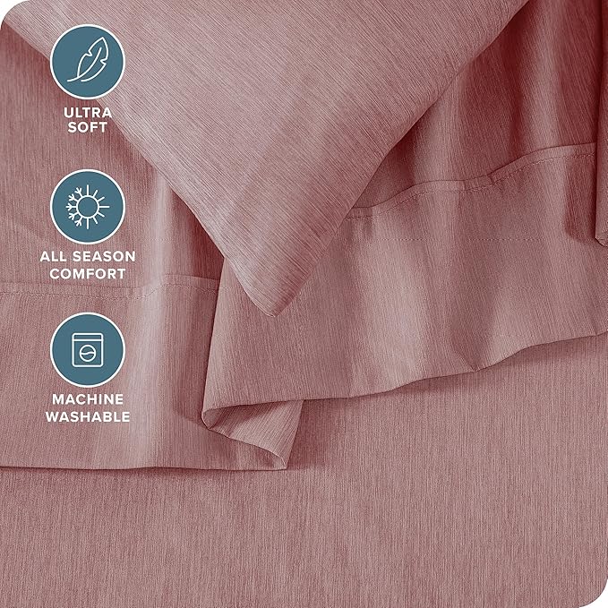Bare Home Twin XL Sheet Set - College Dorm Size - 1800 Ultra-Soft Microfiber - Deep Pockets - Easy Fit - Extra Soft - 3 Piece Set - Bed Sheets (Twin XL, Heathered Rosewood)
